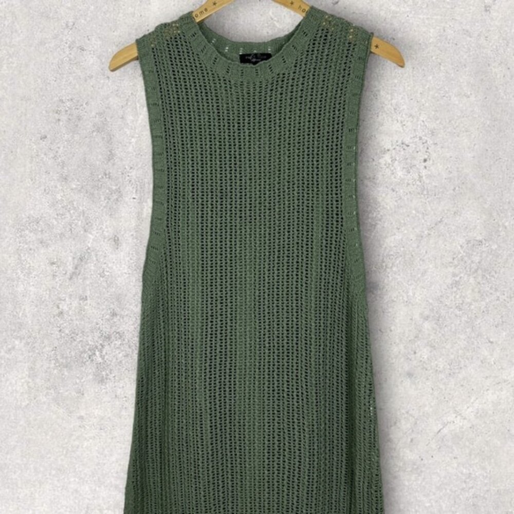 NEW Rag and Bone Riley Crochet Knit Split Hem Maxi Dress Sage Green Size XL Boho - Picture 7 of 15